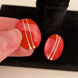 Vintage Red Fall Autumn Halloween Whimsical Goth Fairy Abstract Button Earrings